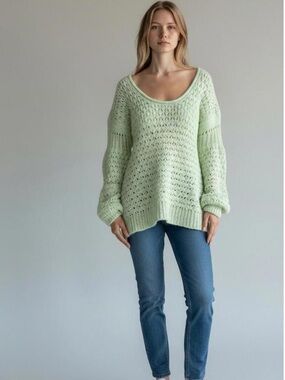 Free People Open Weave Crashing Waves sweater womens size large